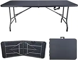 Mesa Dobrável Vira Maleta Portátil Jardim Camping 1,80m (Preto)
