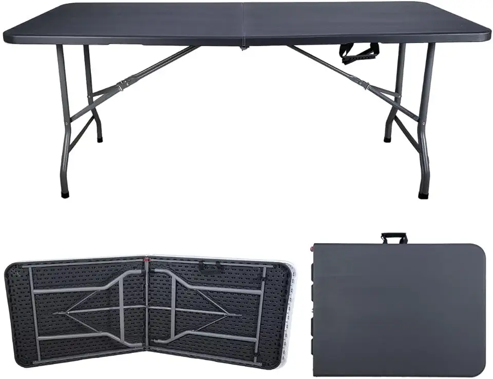 Mesa Dobrável Vira Maleta Portátil Jardim Camping 1,80m (Preto)