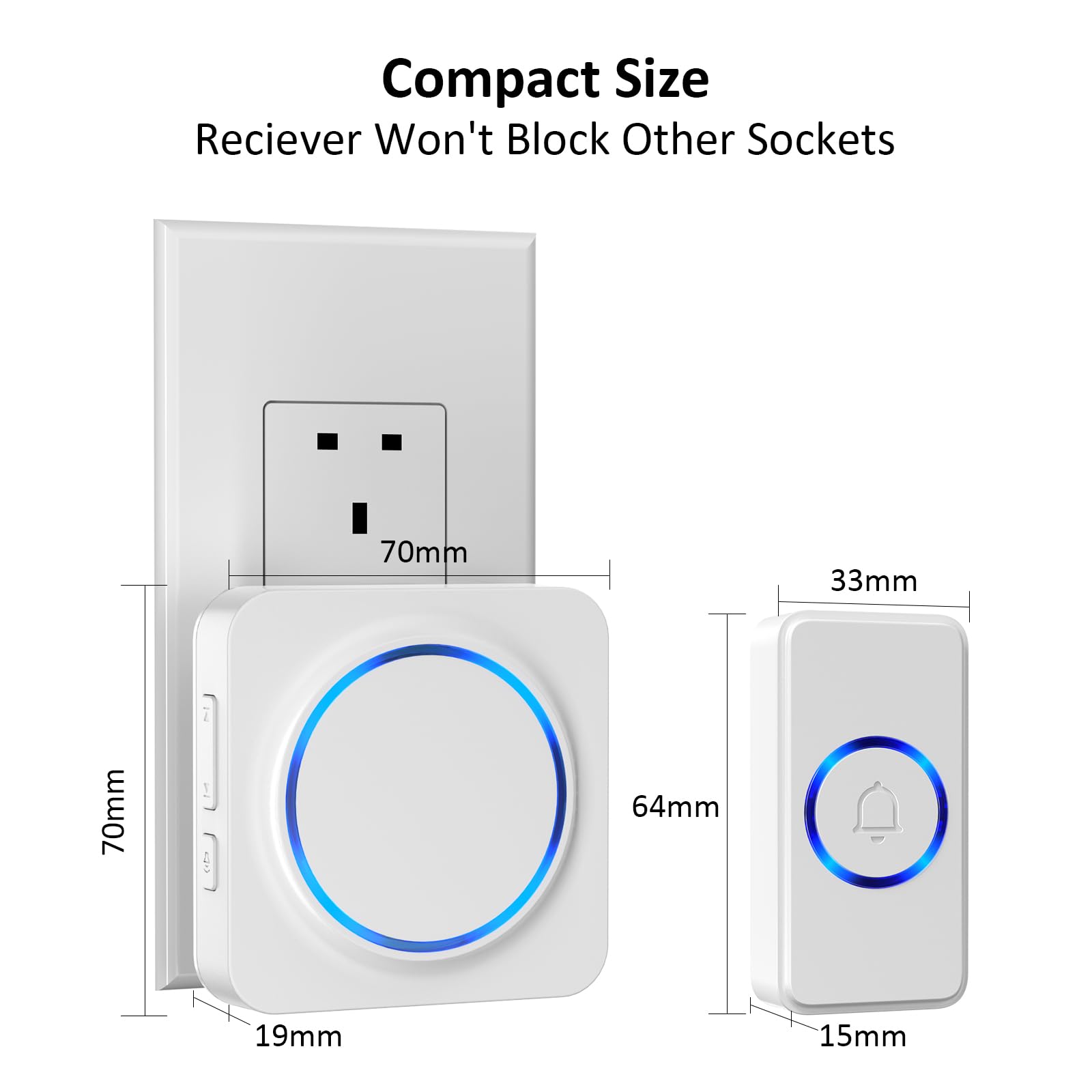 SECRUI Wireless Doorbell, IP55 Waterproof Wall Plug-in Cordless Door Chime Kit - Image 2