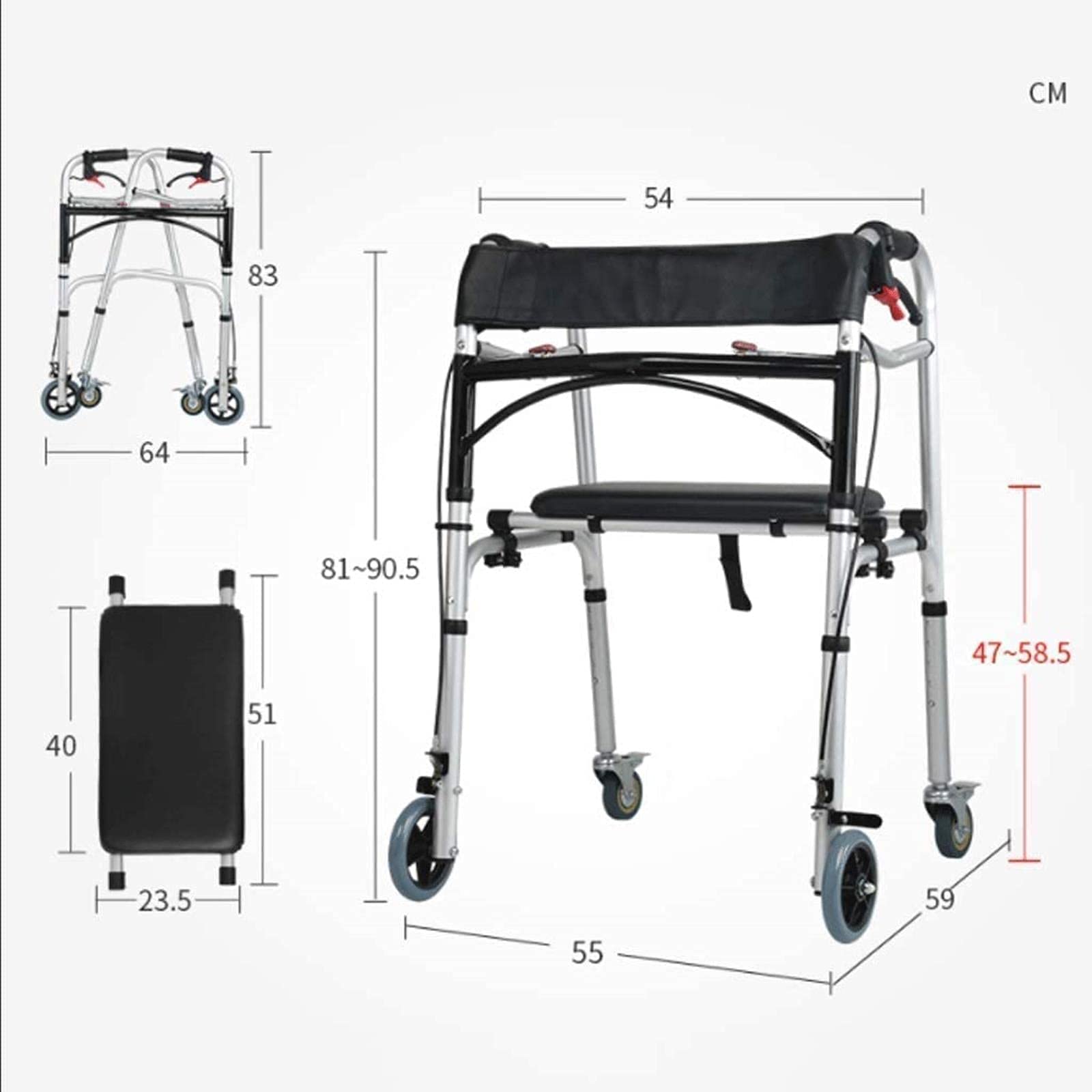 Rollator Chodzik 4-kołowy Chodzik, Rollator, Składana pomoc w chodzeniu, Chodzik dla osób starszych, Lekki Rollator Comfortable anniversary
