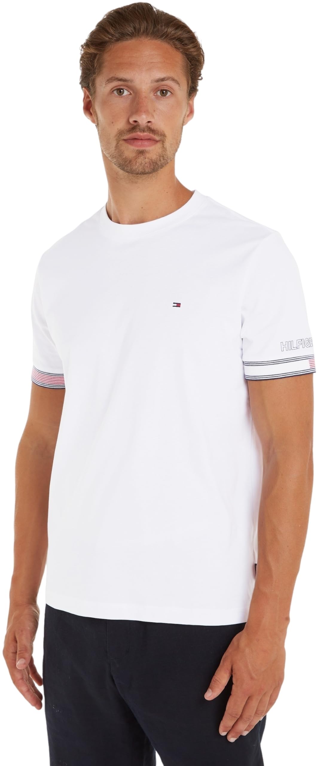 Tommy Hilfiger Camiseta de Manga Corta para Hombre Flag Cuff Tee Cuello Redondo