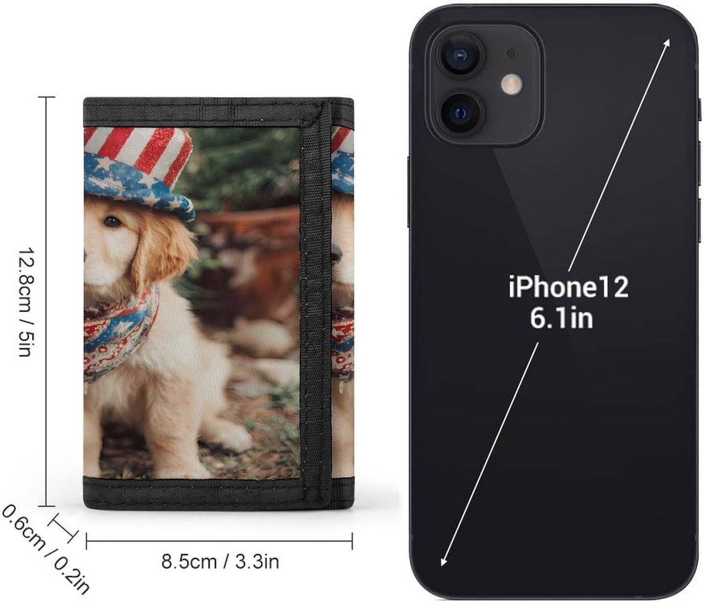Retriever Puppy Dog U.S. Flag Trifold Slim Wallet Front Pocket With Money Clip And ID Credit Card Slots For Travel Work