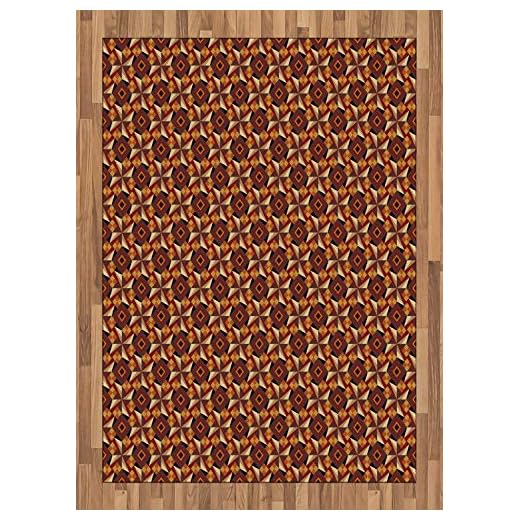 ABAKUHAUS Modern matta, retro 60-tal, 70-tal, vintage, geometriska rundor, trianglar, mönster, konstbild, plattvävd accentmatta för vardagsrum, sovrum, matsal, 13 cm x 19 cm, mörkorange vinröd