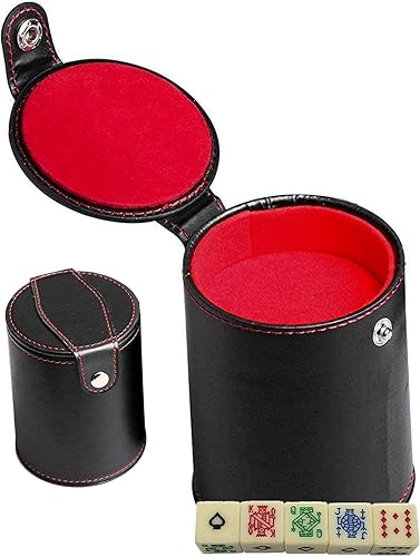Miniatura 20 de Juego de dados con compartimento de almacenamiento, piel sintética negra, forro de fieltro rojo + (5) dados de póquer de 0.630 in (caja de regalo)