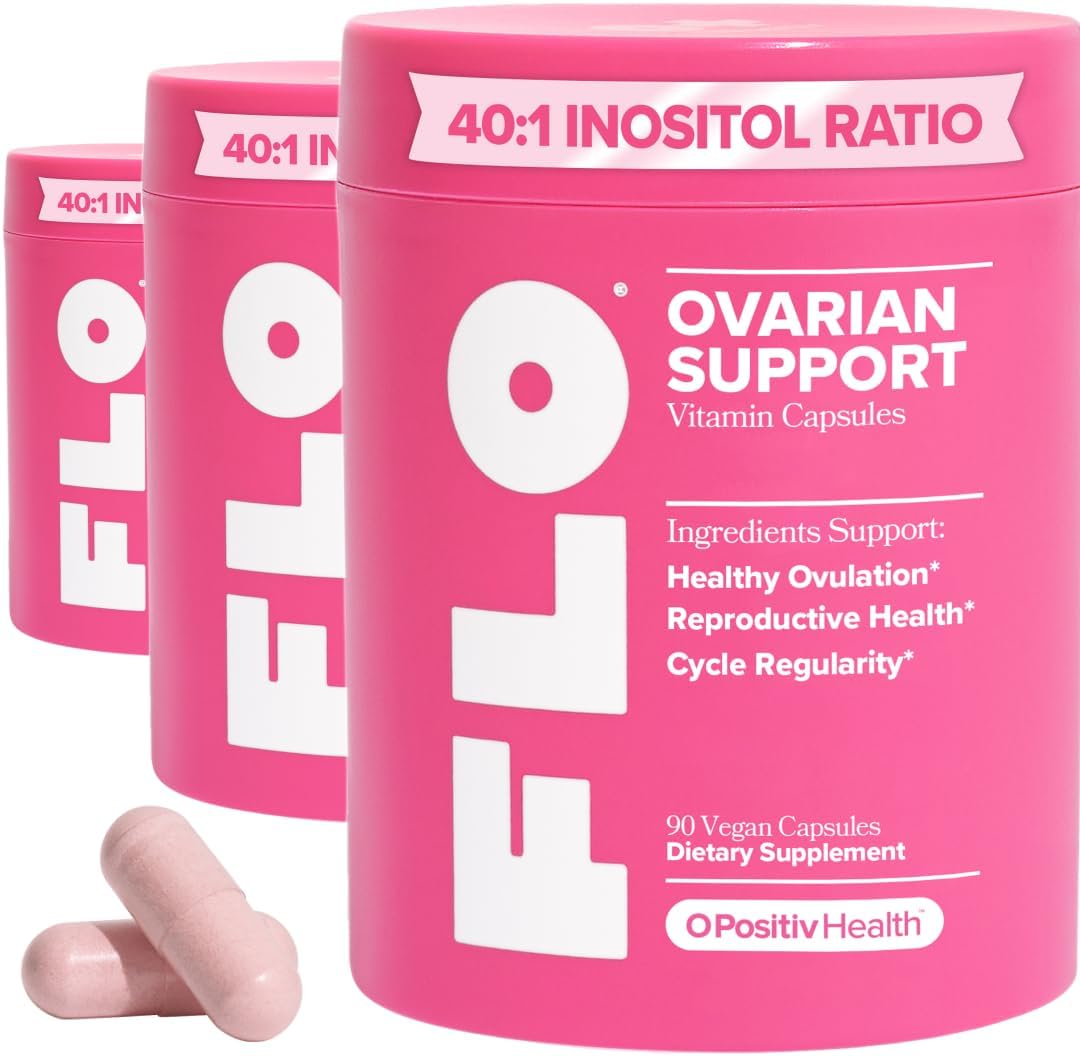 FLO Ovarian Health Support – Hormone Balance for Women with DIM, Myo & D-Chiro Inositol, Folic Acid – Ovulation & Cycle Support – 30 Servings (Pack of 3)