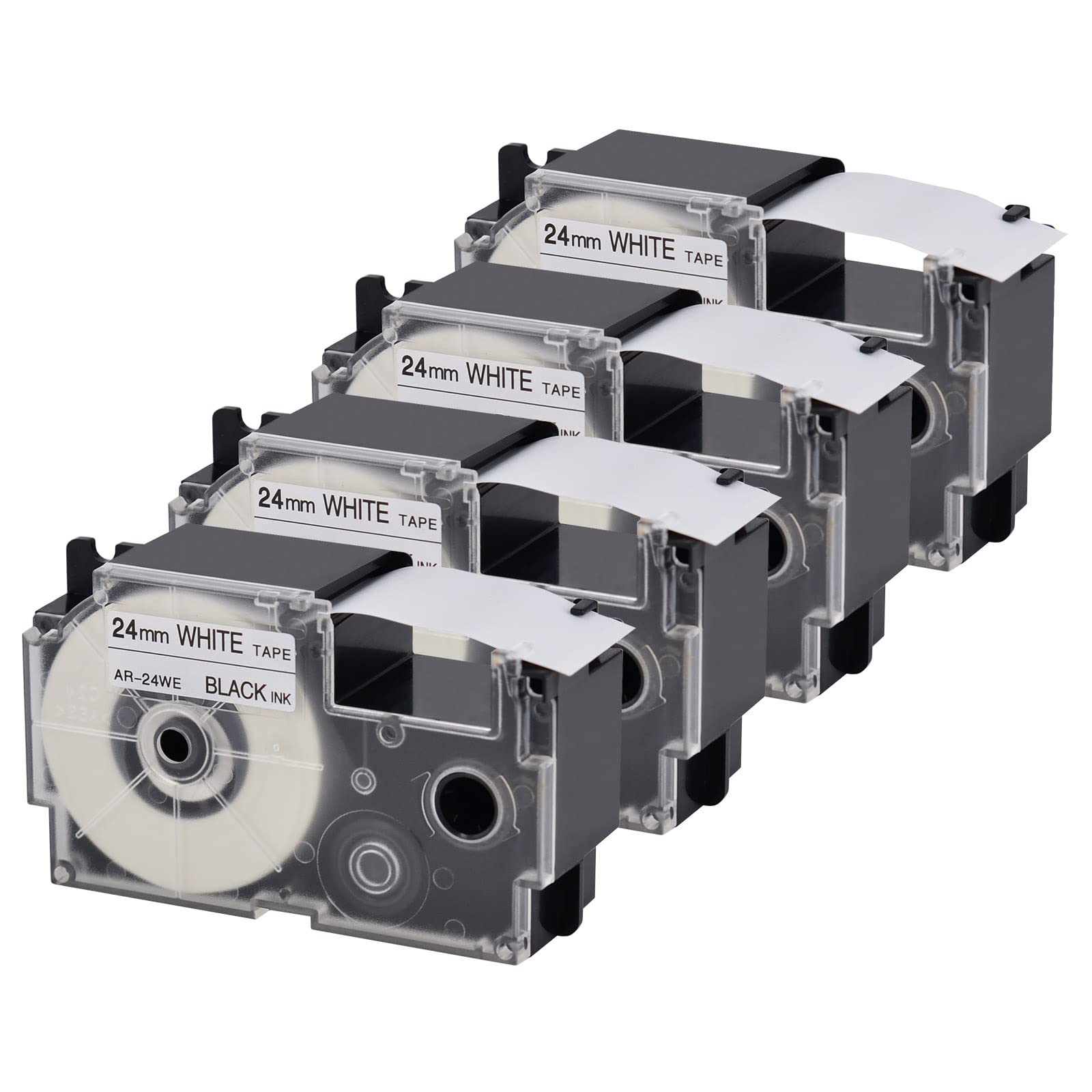 4 Pack Compatible for XR-24WE XR-24WE2S Black on White 24mm Label IT Tape Cartridge for CW-L300 KL-430 KL-820 KL-7000 KL-7200 KL-8100 KL-8200 KL-C500 EZ Label Printer