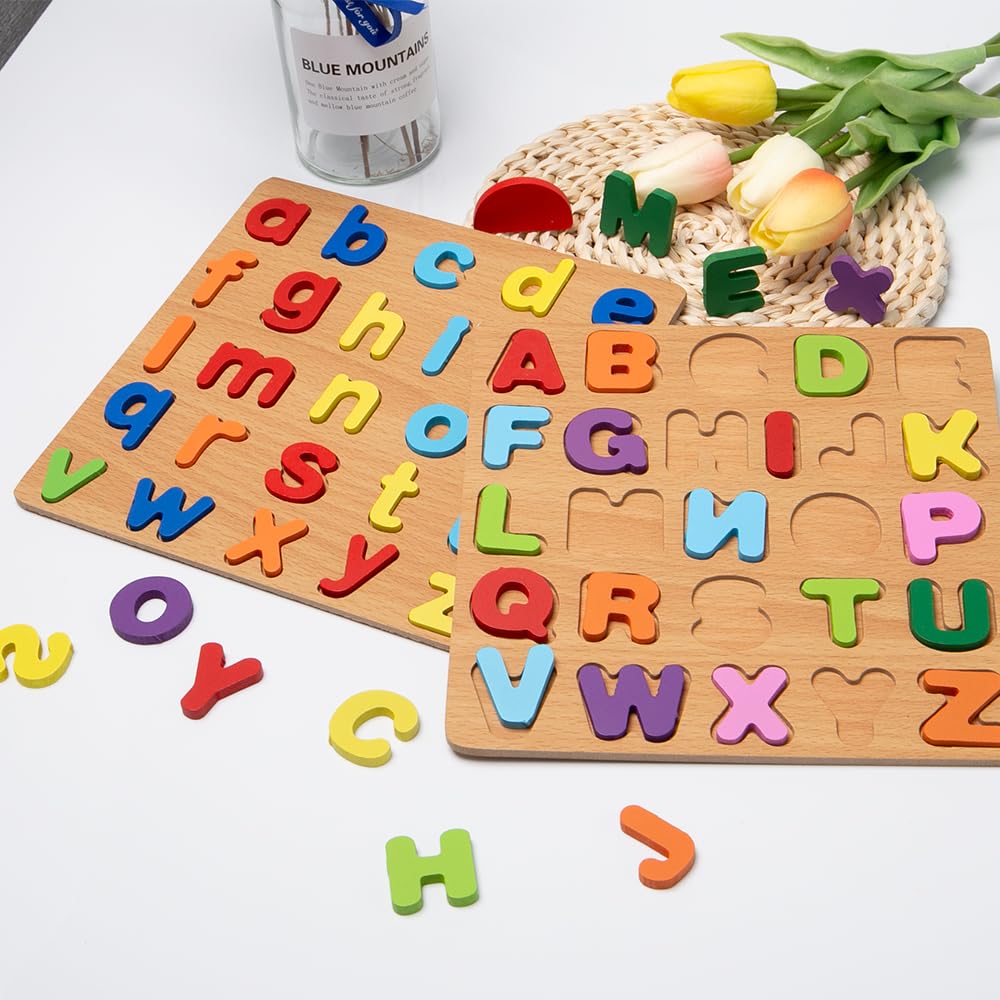 ABC Legno Puzzle Alfabeto Tavola 6 Pezzi Puzzle Lettere e Numeri, Tangram Tetris Puzzle di Legno Geometrico Montessori Gioco Lettere Alfabeto Puzzle, Regali Educativi per Bambini