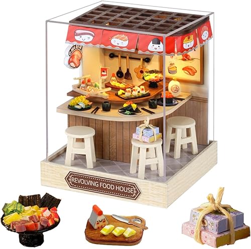 Miniatura 7 de Mini casa de muñecas de madera a escala 124, a prueba de polvo, kit de casa de muñecas en miniatura con muebles para niños, adolescentes y adultos