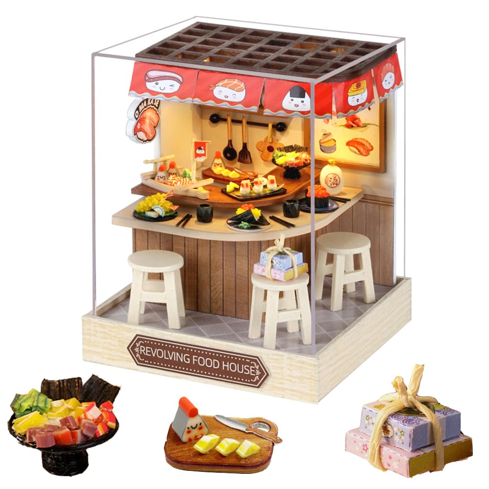 TOPBSFARNY DIY Dollhouse Miniature Kit Japanese Style Shop Dollhouse Mini with Furniture and Dust Cover Accessories Series Doll House Handmade Tiny