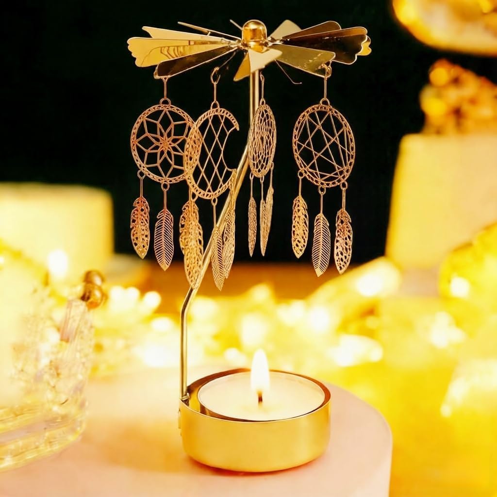 Spinning Candle Holder, Rotating Carousel Tealight Candle Holder, Unique Birthday Gift for Women, Mom, Sister, Friends, Christmas, Valentine's Day (Dream Catcher)