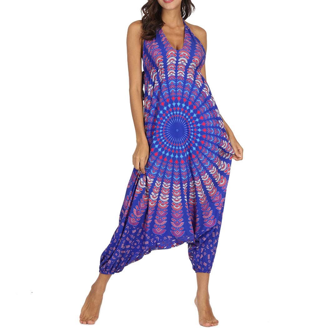 Nuofengkudu Mujer Mono Jumpsuit Boho Harem Largos Pantalón