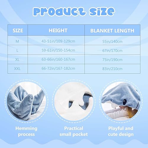 Miniatura 4 de Shark Sleeping Blanket Adult, Wearable Shark Blanket Onesie Sleeping Bag, Super Soft Cozy Flannel Onesie (XL-75IN, Blue-White)