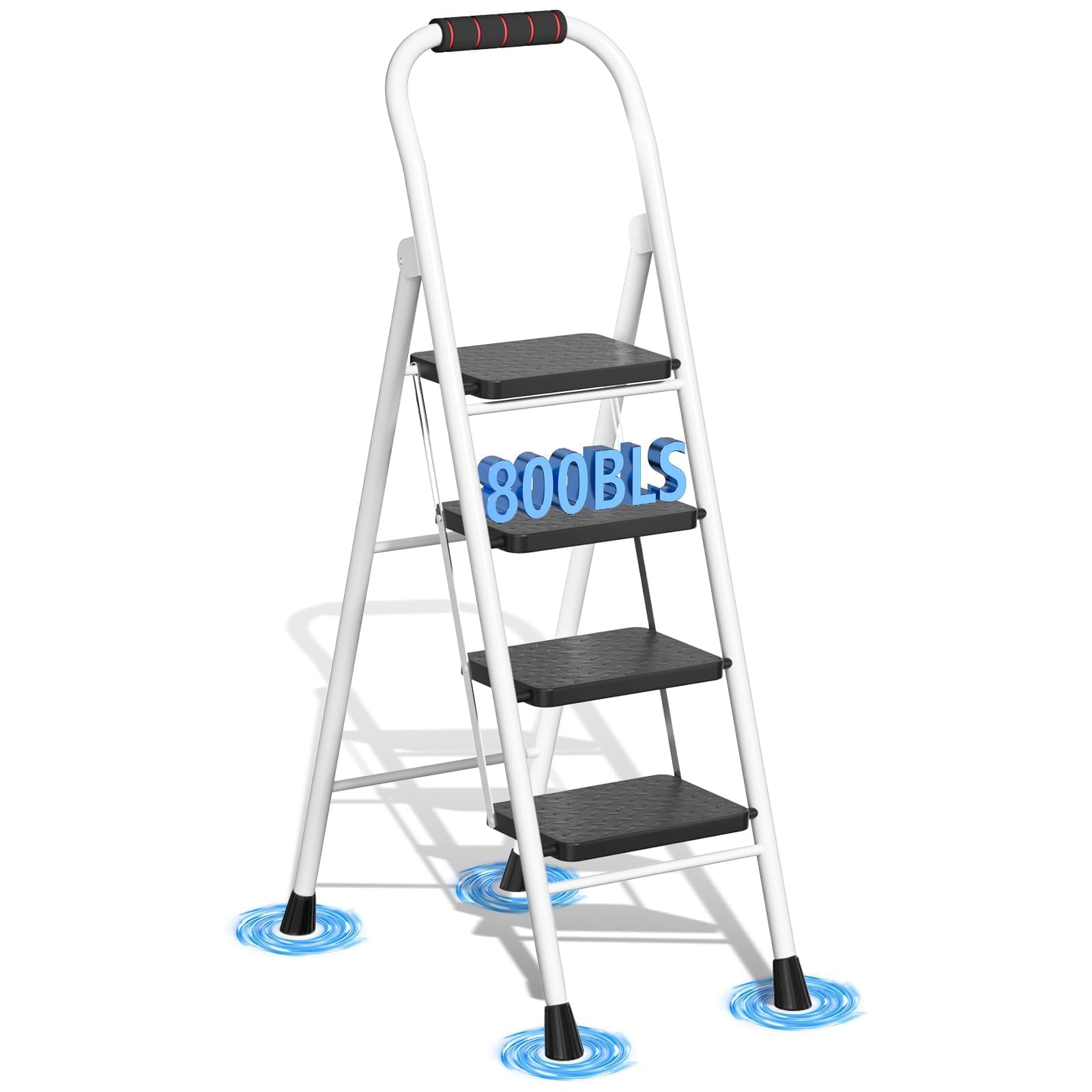 4 Step Ladder, Folding Step Stool with Wide Anti-Slip Pedal & Thick Rubber Feet, Handrail, Safe-Lock Design, Folding Portable Ladder for Multi-Purpose, 800lb, White