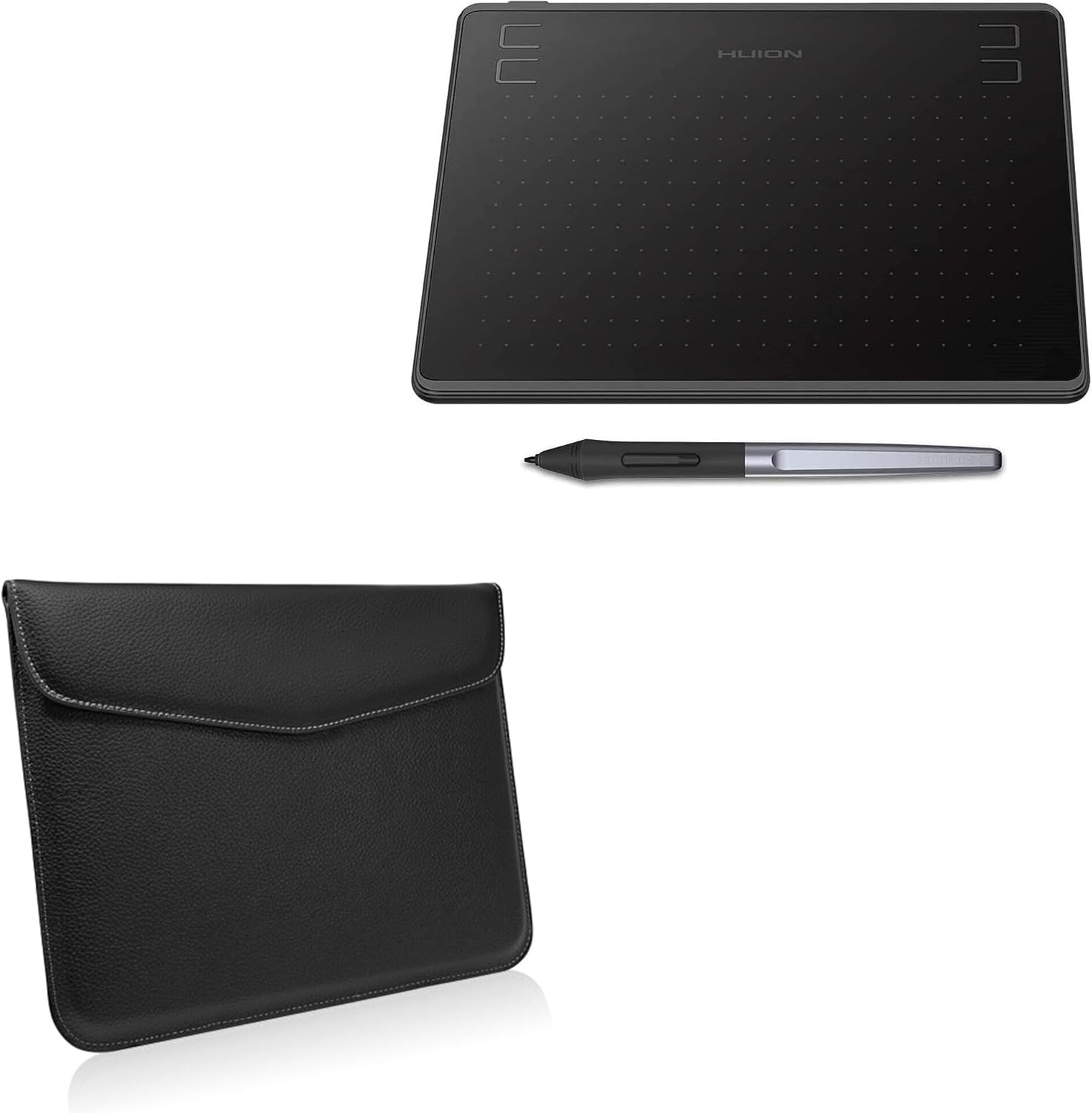 BoxWave Case Compatible with Huion HS64 - Executive Leather Pouch, Slim Leather Sleeve Cover with Soft Lining - Jet Black