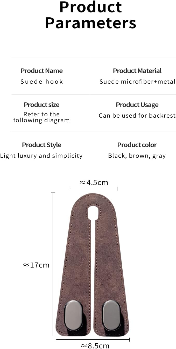 2PCS Car hooks for headrests, Multifunctional luxury leather and magnesium alloy car seat backrests hooks and storage functions, (BLACK)