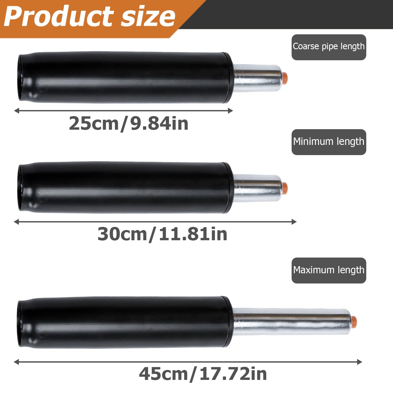 Molla A Gas Per Sedia Ufficio - Ricambio Regolabile 300-450 Mm - Portata 450 Kg - Acciaio Inox, Certificazione TÜV4 - 2