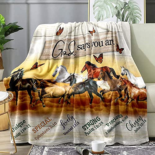 Luvivihome Horse Throw Blanket, Butterfly Rustic Western Blanket For Horse Lovers, Cozy Soft Fuzzy Fluffy Warm Plush Flannel Fleece Blanket For Couch, Sofa, Motivational Inspirational Gifts, 50"X60" #TOP12