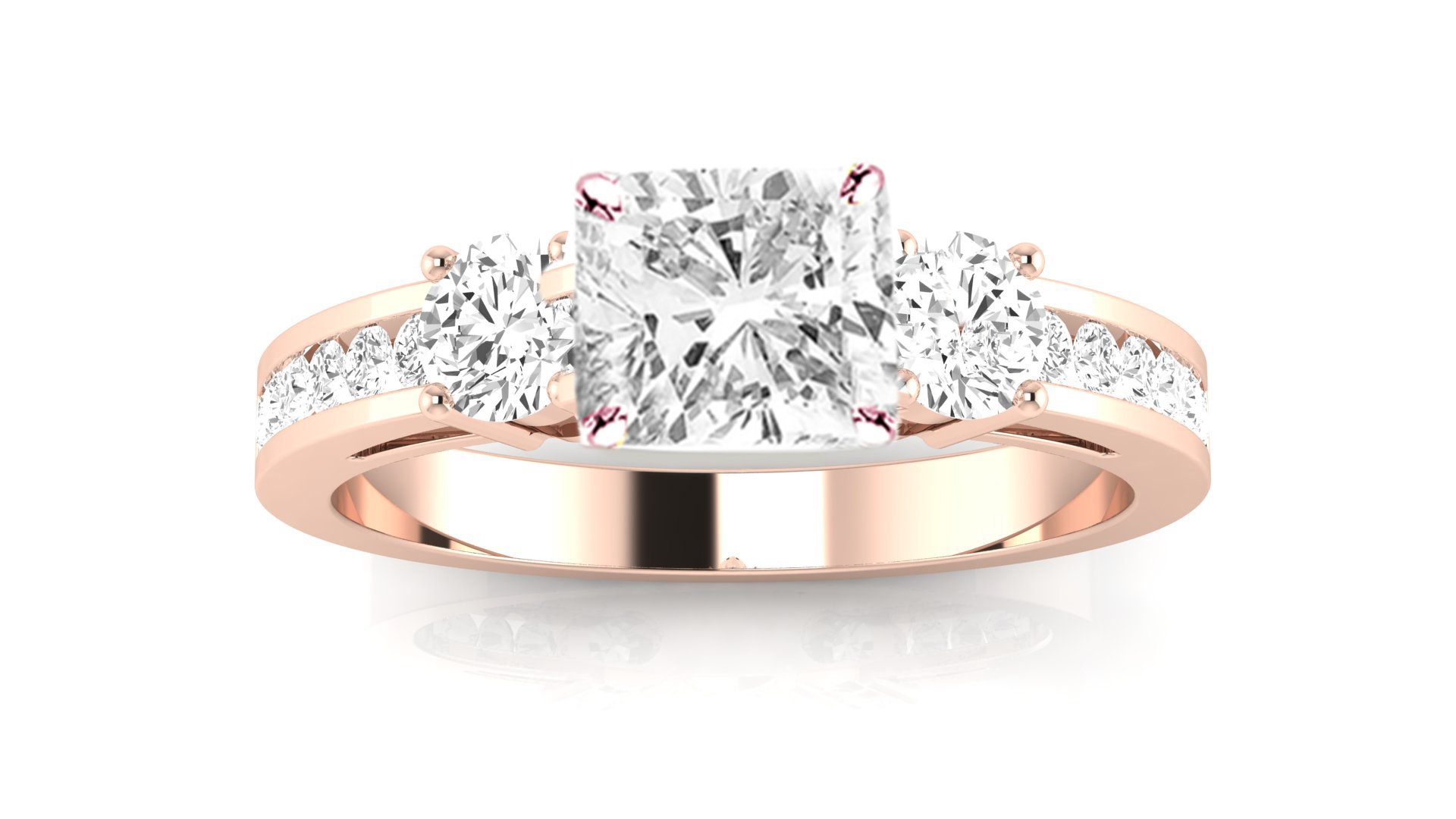 14K White Gold 1.5 Carat LAB GROWN IGI CERTIFIED DIAMOND Channel Set 3 Three Stone Cushion Cut Diamo
