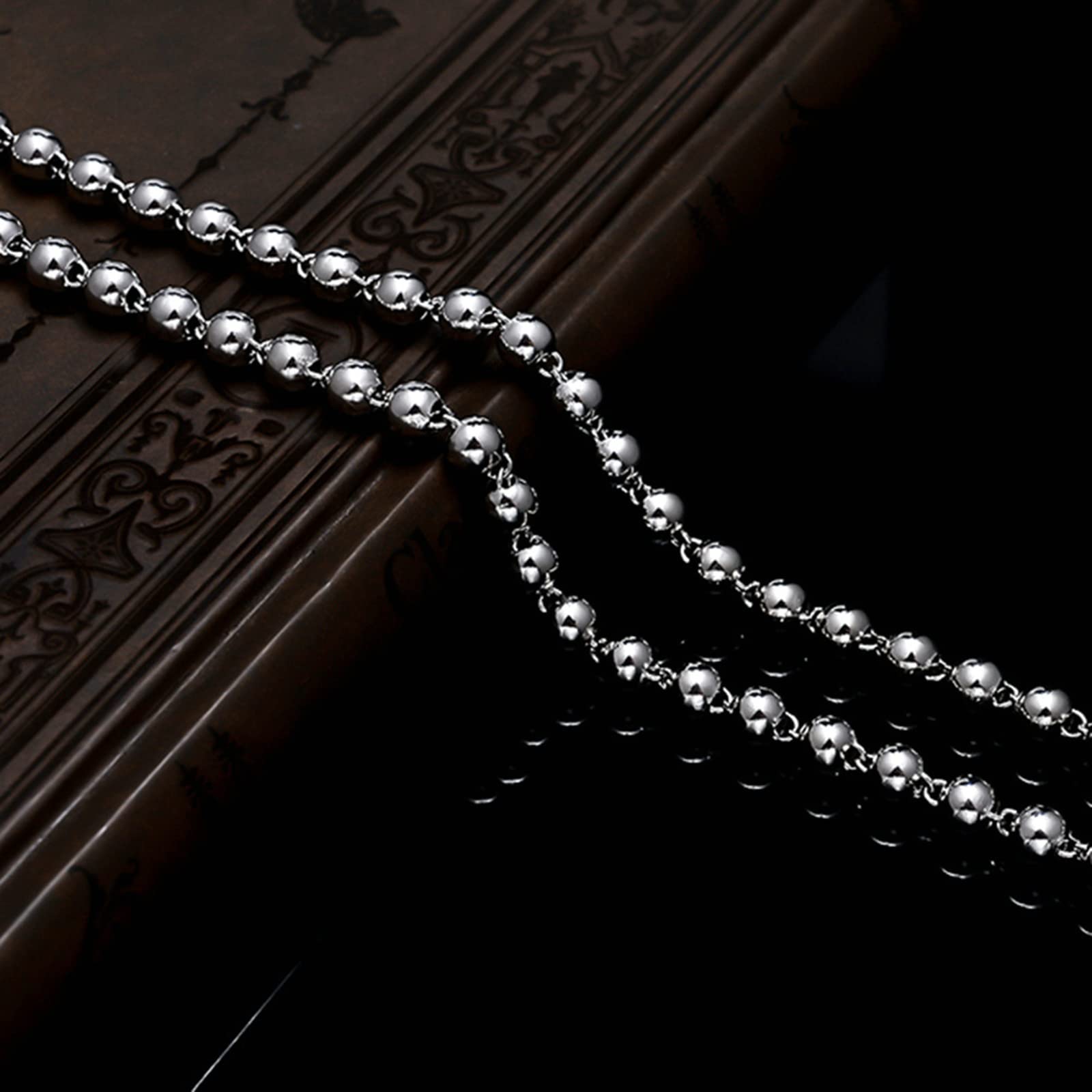 Collar de Cadena con Cuentas de 18 a 24 Pulgadas, 2,7 a 6 mm, Collar de Cadena de Bolas de Plata de Ley 925 para Mujeres y niñas