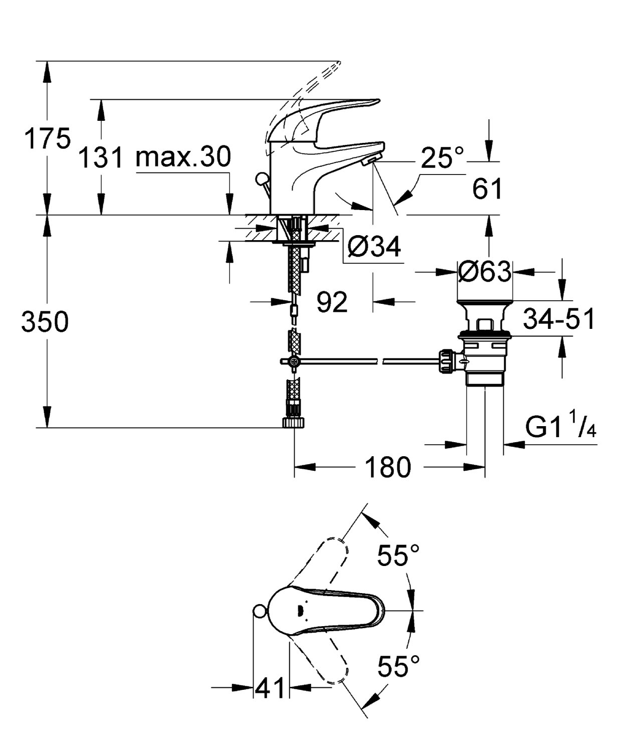 GROHE Swift Miscelatore Monocomando Lavabo, Tecnologia GROHE SilkMove, Cromo 23264000
