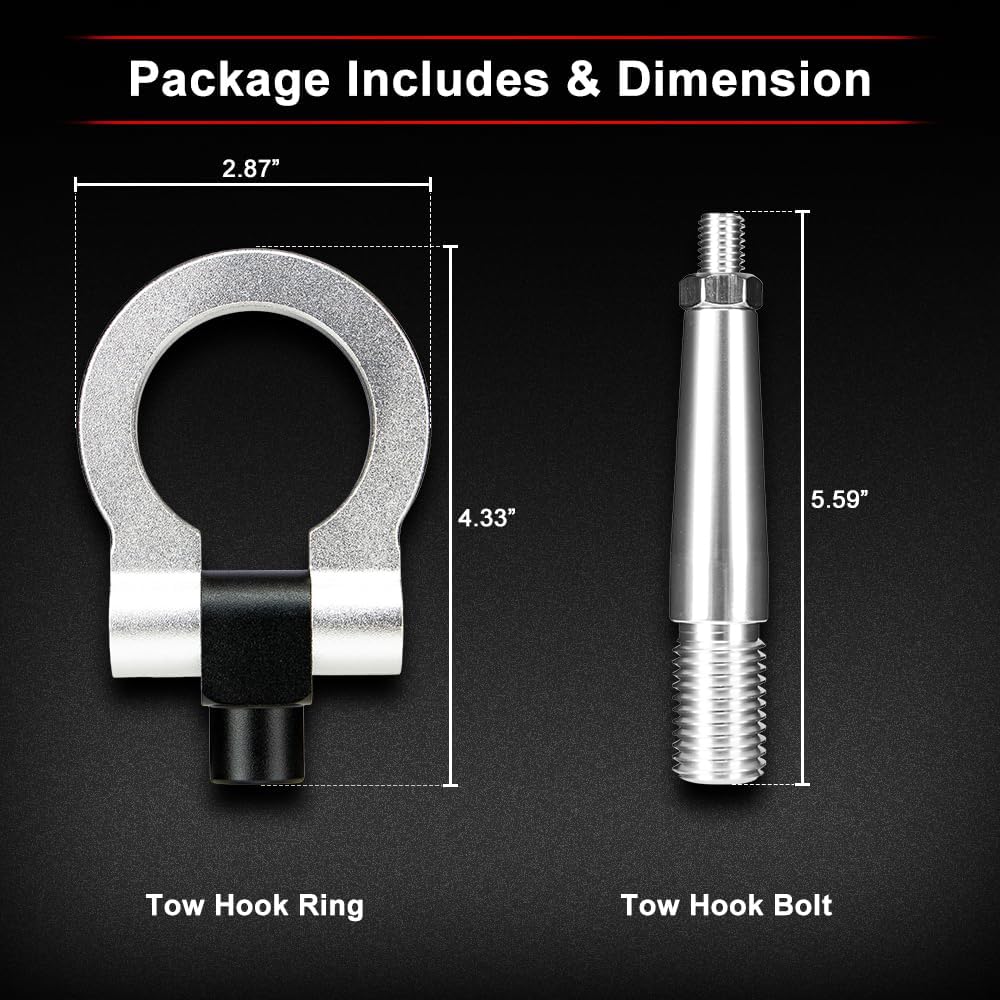 Silver Racing Tow Hook Compatible with 2003-2009 Nissan 350Z, 2009-2024 Nissan GT-R R35, Decorative Front Rear Track Style Towing Hook Accessory