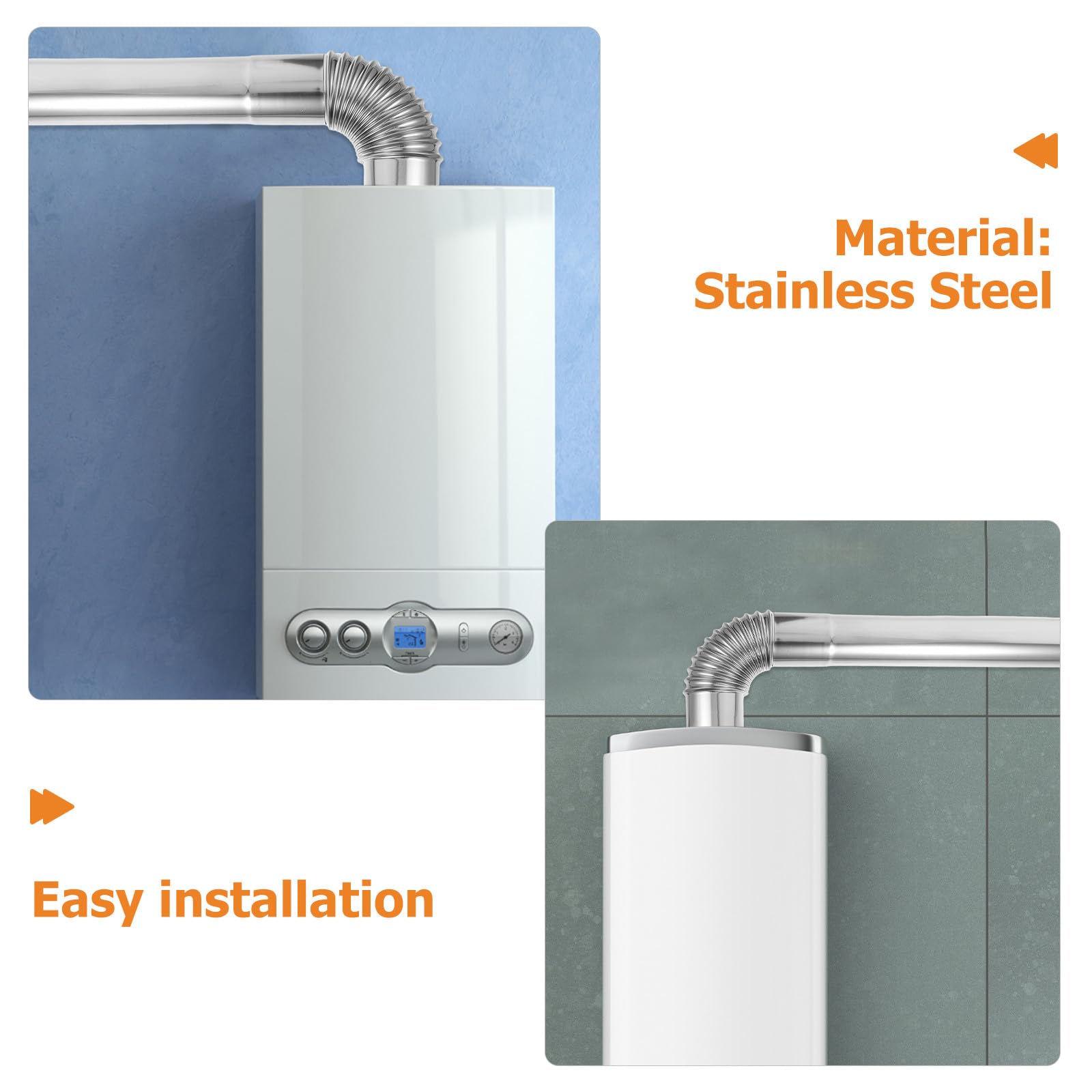 4 pezzi Kit Tubo Fumario in Acciaio con Gomiti Tubo Resistente per Legna e Caldaie Estensione Fumi per Uso Interno Cucina