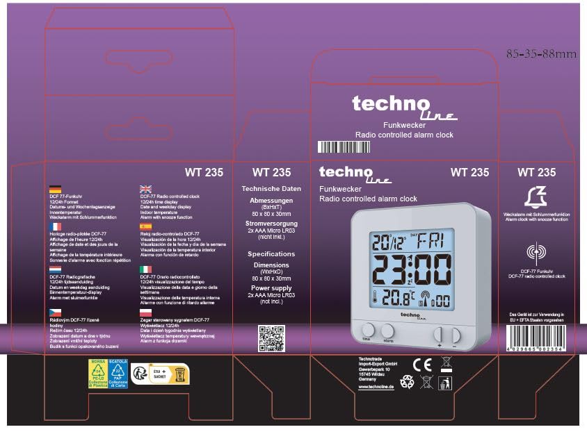 Réveil radio-piloté Technoline WT 235 argenté compact à capteur tactile
