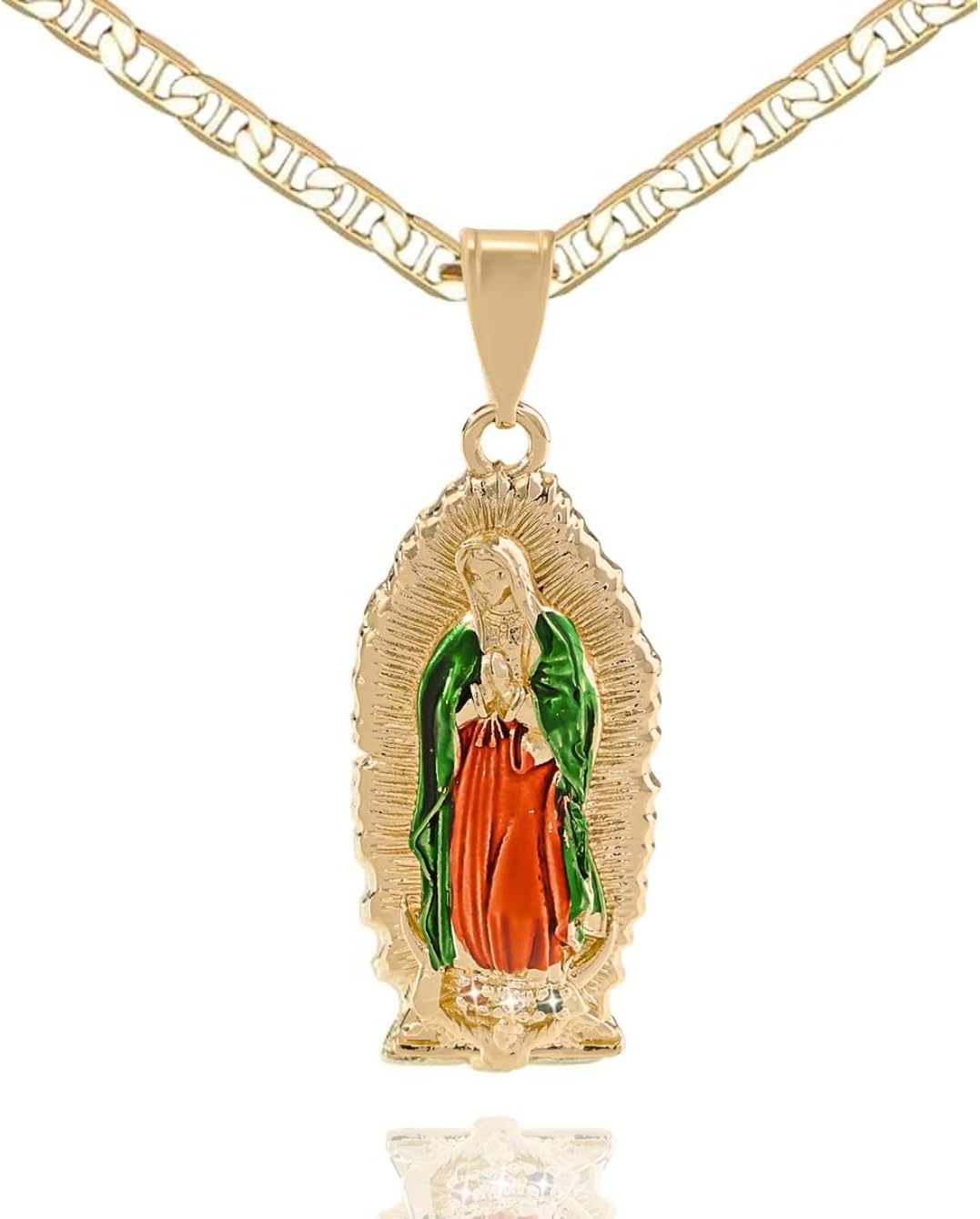 J&H DiaJuvelo Virgin Mary Necklace for Women, Gold Pendant Catholic Jewelry Religious Mother Charm Virgen de Guadalupe Medalla Miraculous Medal First Communion Gifts