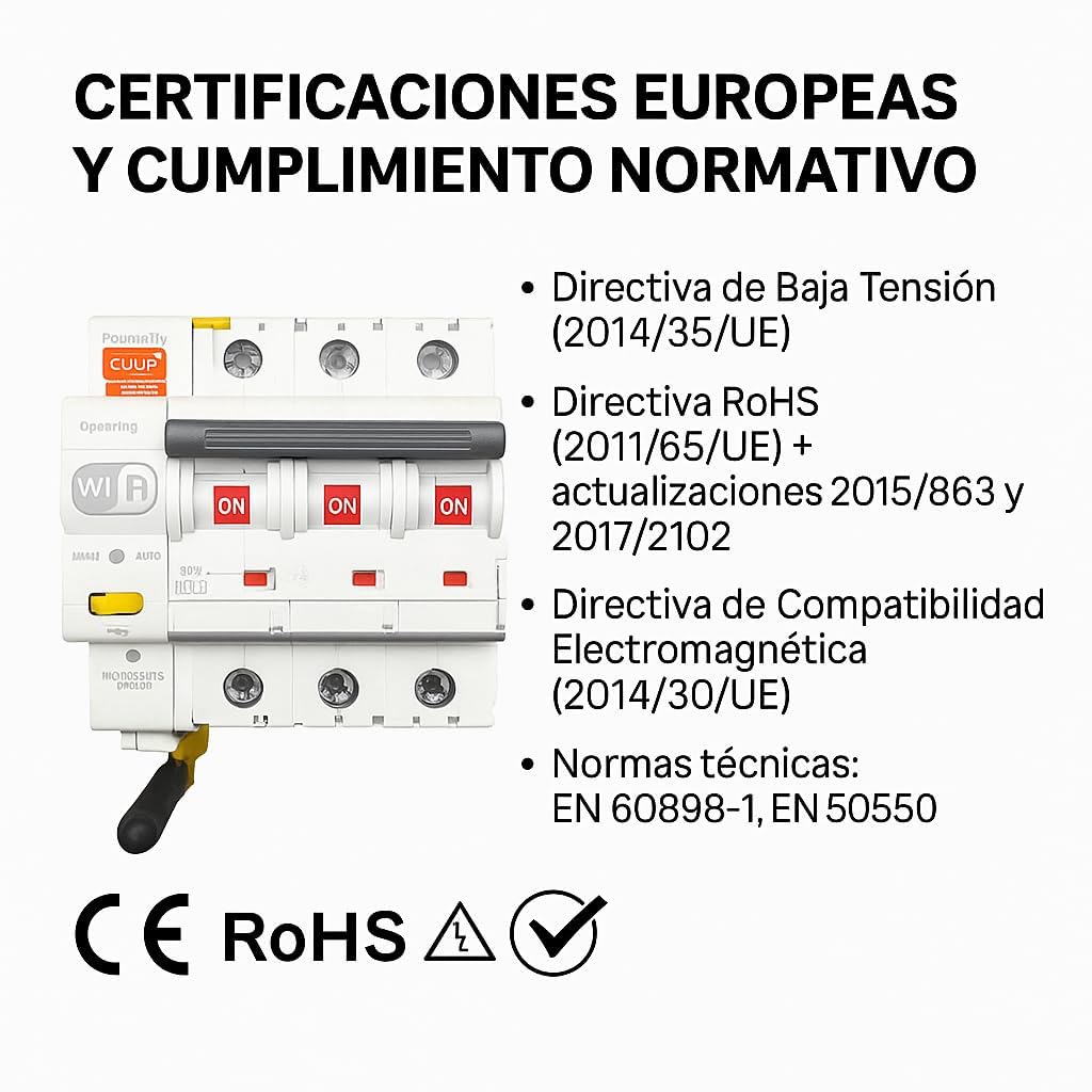 RASMACOR - Interruptor Magnetotermico WiFi – Rearmable 4P 25A Curva C 6kA – Termico Inteligente con Control Remoto – Compatible con App Tuya Smart – Domotica - 4 Polos 25A