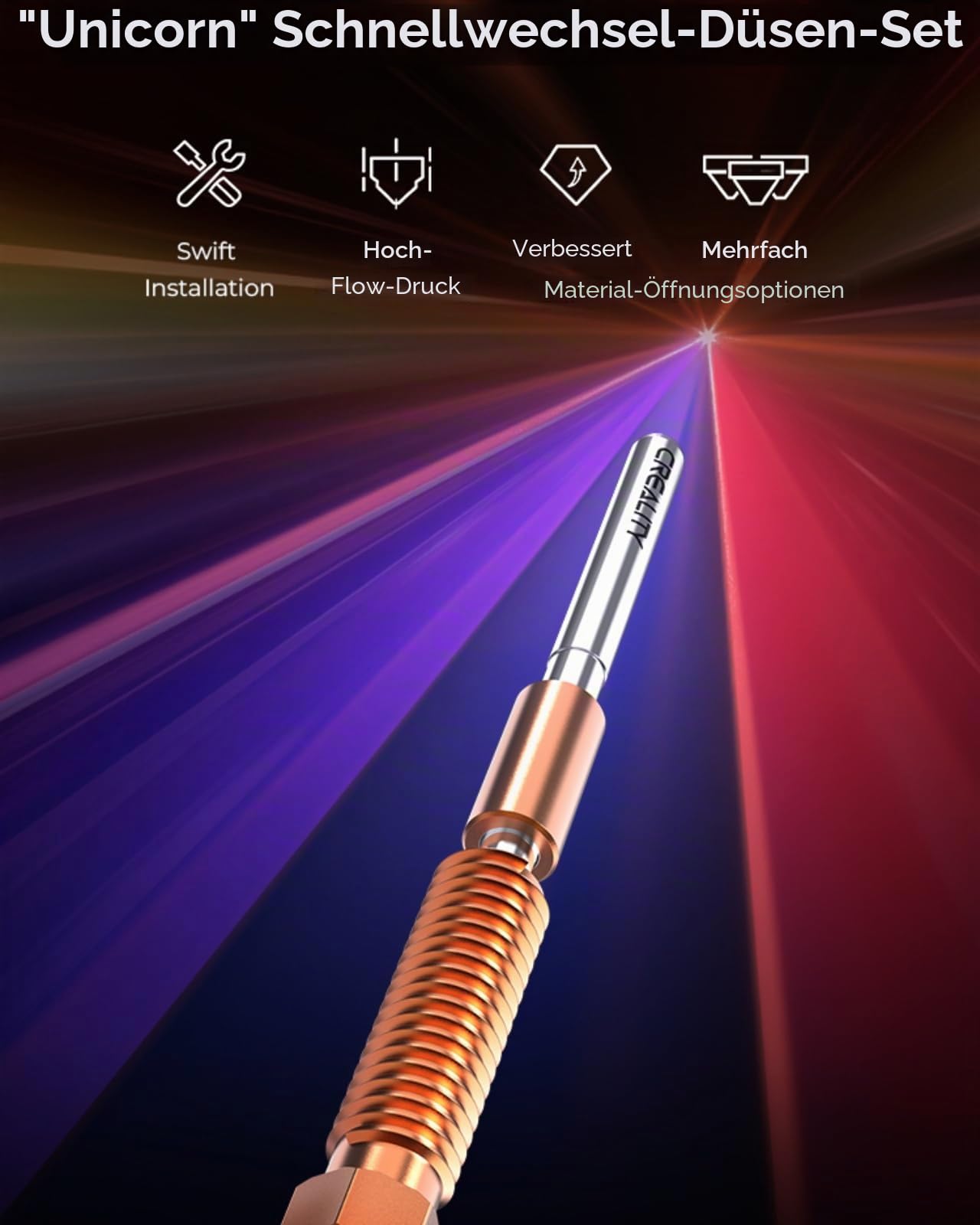 Offizielle Creality K1C Düsen 0.4mm, 0.6mm, 0.8mm 4PCS, Einhorn Quick-Swap 3D Drucker Düse Kit, Ender 3 V3 Düsen Kupferlegierung und gehärtete Stahldüse für Creality K1C, Ender 3 V3 3D Drucker