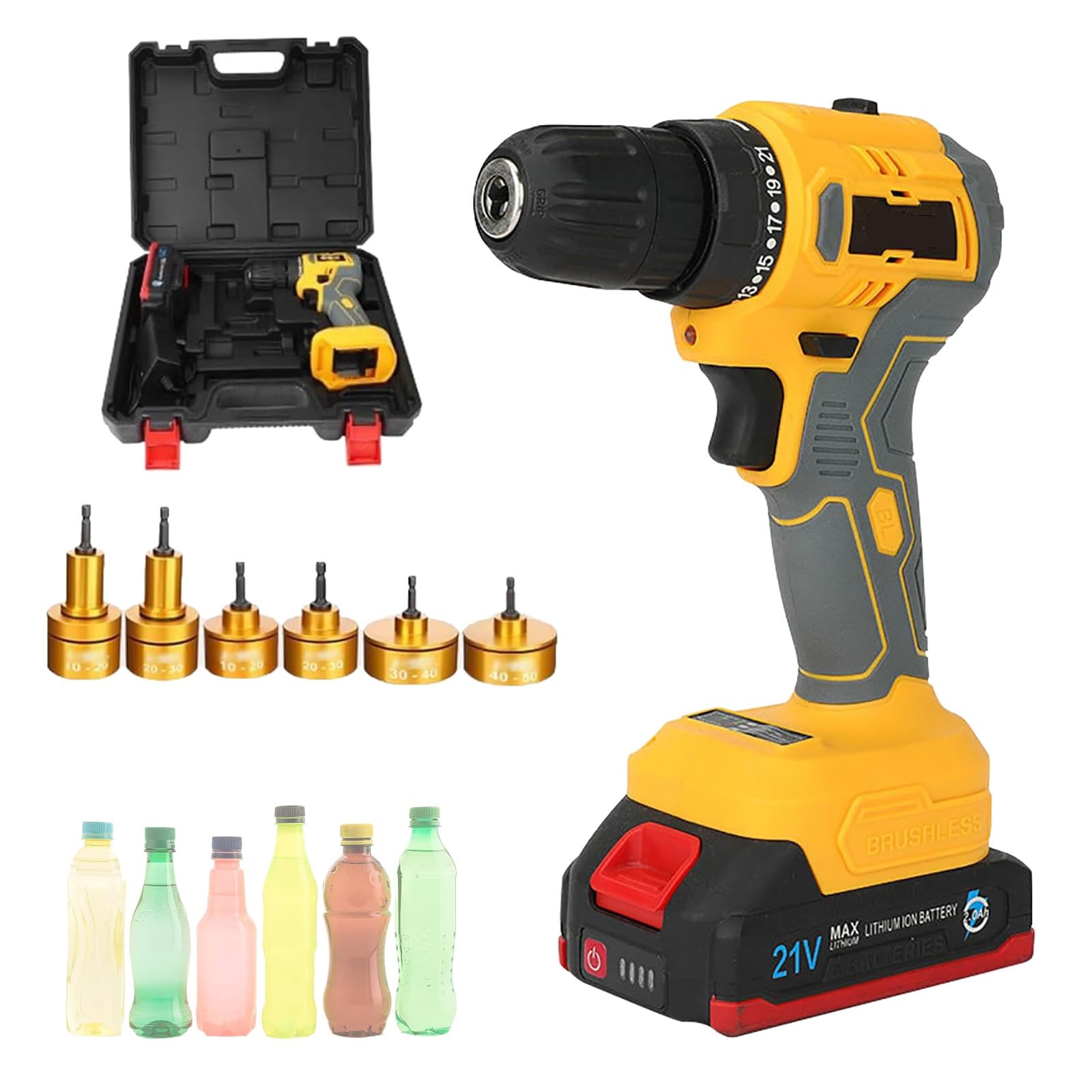 BOOZXCV Electric Bottle Capping Machine, Cordless Handheld Screw Capper with Adjustable Torque, Portable Bottle Lid Tightener for 10-50mm Caps