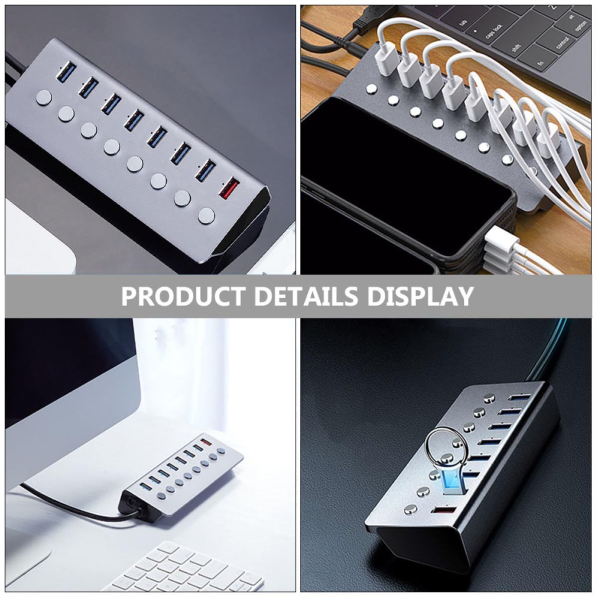 USB Hub 3.0 in Lega di Alluminio 7 Porte Porta Ricarica | 1 Pezzo, Divisore Portatile per Viaggio di Lavoro, Espansione a 8 Interfacce per Gestione Pratica