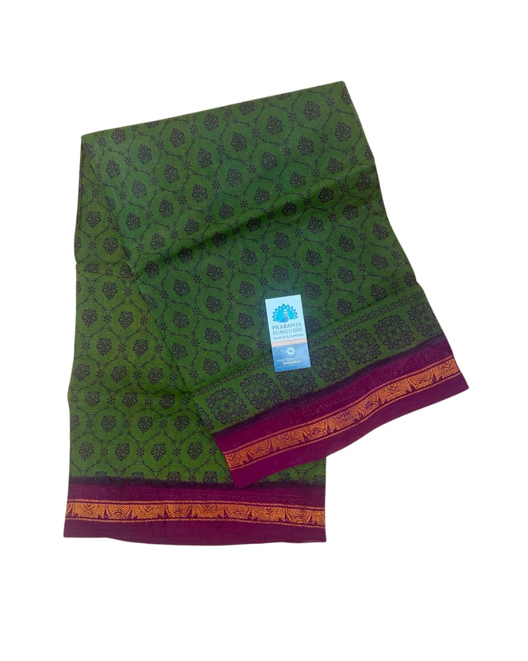prabanja sungudis KT Single Printed Sungudi Cotton Saree for Women | Lightweight Cotton Saree with Zari Border | Traditional Ethnic Wear | Soft & Comfortable Daily Wear Saree | Green with Maroon Border saree-picture-39
