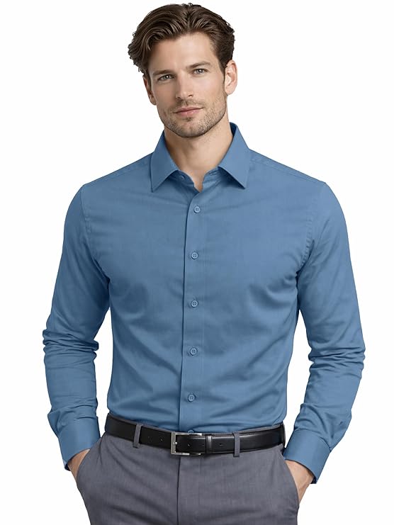 FILO HEVIS Men s Shirt Regular Fit Solid Self-Cord Cotton Blended, Soft Fabric Stylish Formal Wear Man Shirt, Spread Collar Full Sleeves,(Available in Plus Size)