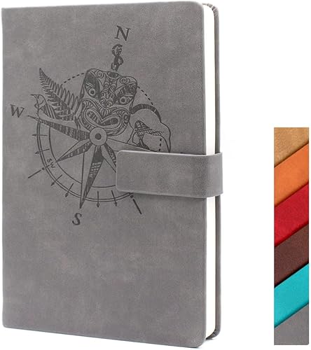 Cuaderno de tapa dura de piel sintética, brújula de tótem, agenda de aspecto antiguo, solapa con imán de 0.315 in, páginas forradas con marcadores,