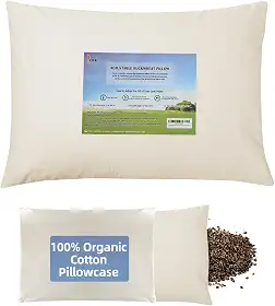 Travesseiro orgânico de trigo sarraceno para dormir LOFE - tamanho infantil/viagem 28 x 40,6 cm, loft ajustável, respirável para dormir fresco, suporte cervical para dorminhocos nas costas e laterais