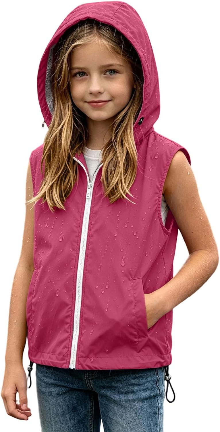 Kids Waterproof Hooded Rain Jacket Outdoor Windbreaker | Boys Rain Jacket Kids Lightweight Rain Jackets Waterproof Hooded Windbreaker Sleeveless Zip Up Outdoor Coats for Boys Girls