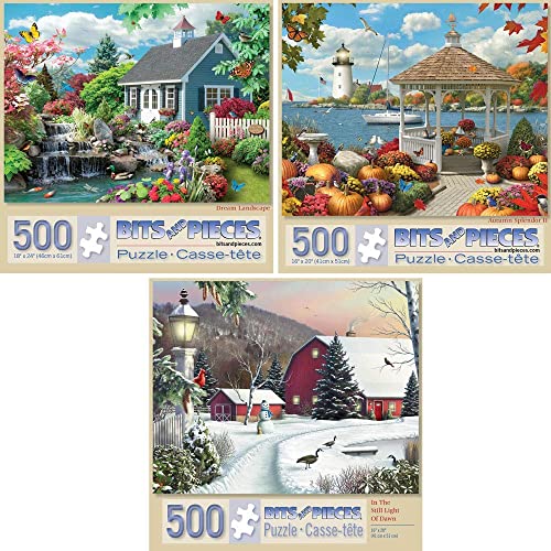 Bits and Pieces - Value Set of Three (3) – 500 Piece Jigsaw Puzzles for Adults – Nature 500 pc Large Piece Jigsaws by Artist Alan Giana – 18