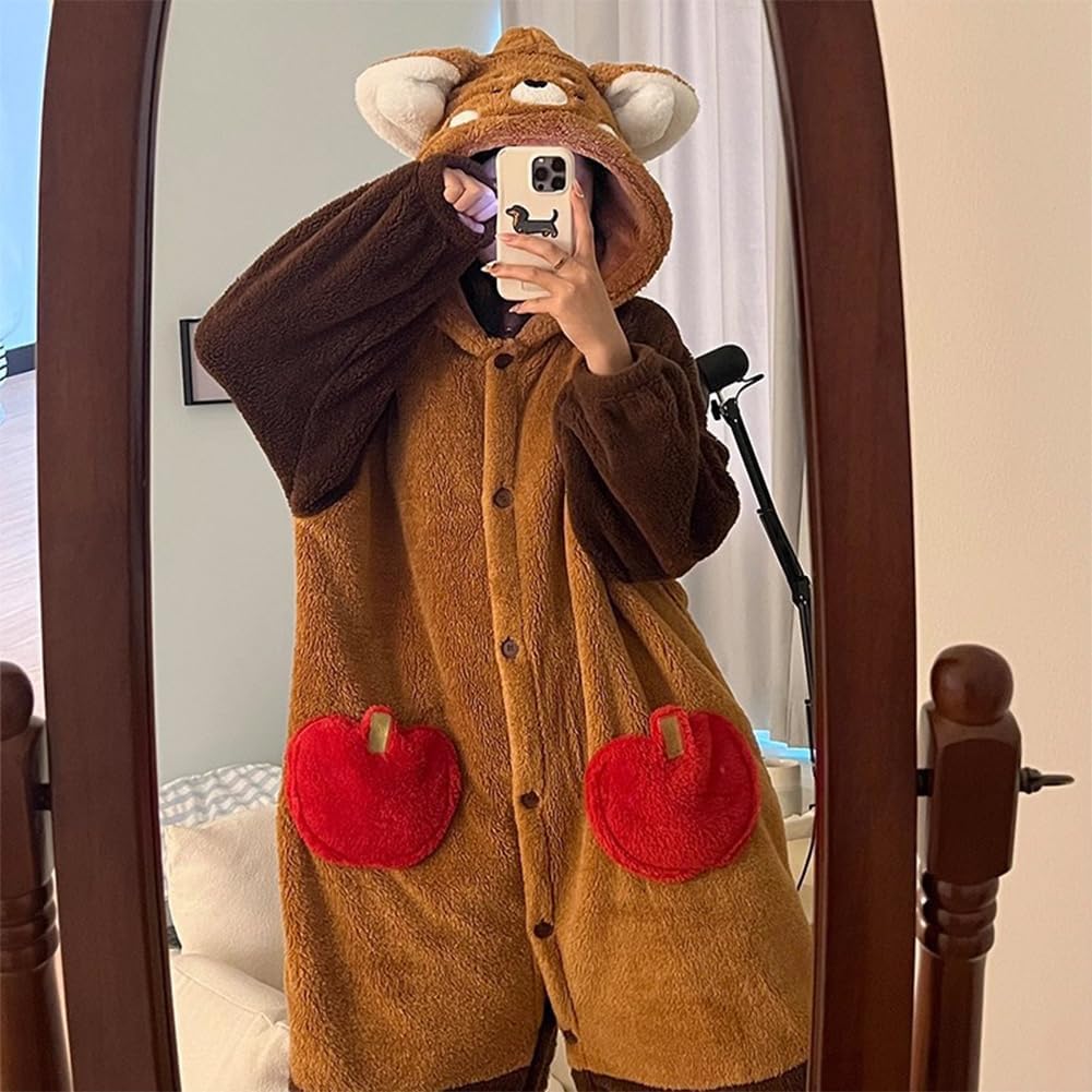 Red Panda Onesie Pajamas Flannel Wearable Blankets Hoodie Soft Animal Blanket Oversized Sleeping Bag for Adult Kids