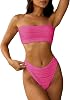 ZAFUL Women Strapless Textured Bandeau Bikini 2 Piece Swimwear Cheeky Solid Lace up Bathing Suits