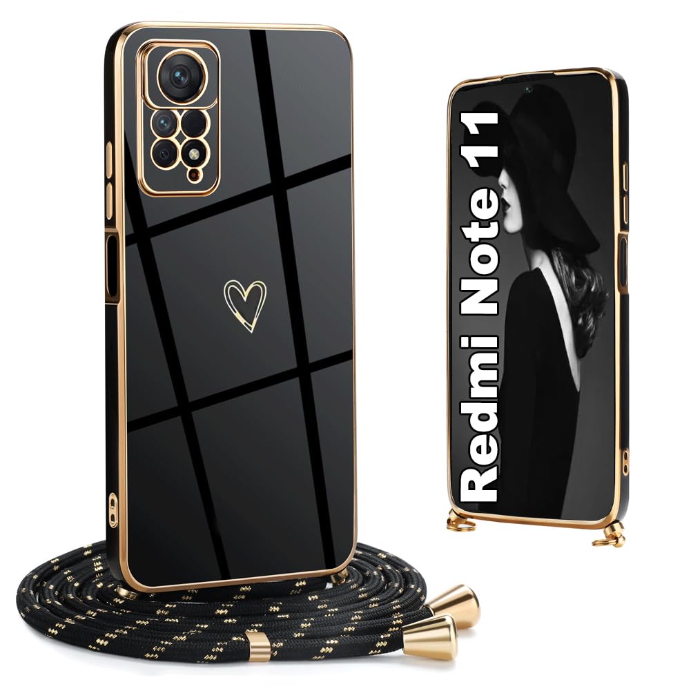 Custodia Con Cordino Per Xiaomi Redmi Note 11/11S - Cover In Silicone Ultra Sottile, Nero