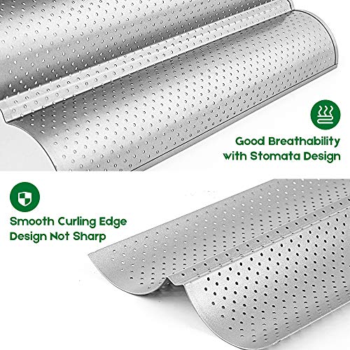 Amagabeli Nonstick French Baguette Pans For Baking 15”X6.3” Carbon Steel 2 Loaf Perforated Bread Tray Baguette Baking Tray Bake Mold Toast Cooking Oven Toaster Pan Cloche Waves Bakeware Silver Bg282 #TOP3