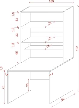 ASRA TREND Petra Desen ÇM-03 Entegre Kitaplıklı Çalışma Masası 100x60 cm Geniş Tabla 192 cm Yükseklik%100 MDFLAM Çok Katlı Modern Ofis Öğrenci Masası