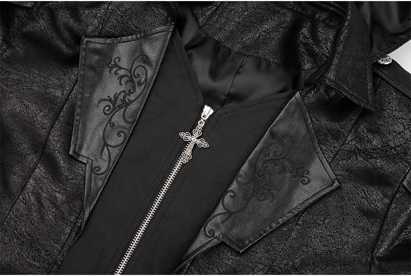 Men's Steampunk PU Leather Jacket with Hood - Gothic Victorian Vampire Coat Medieval Adjustable Tailcoat Gear - Image 5