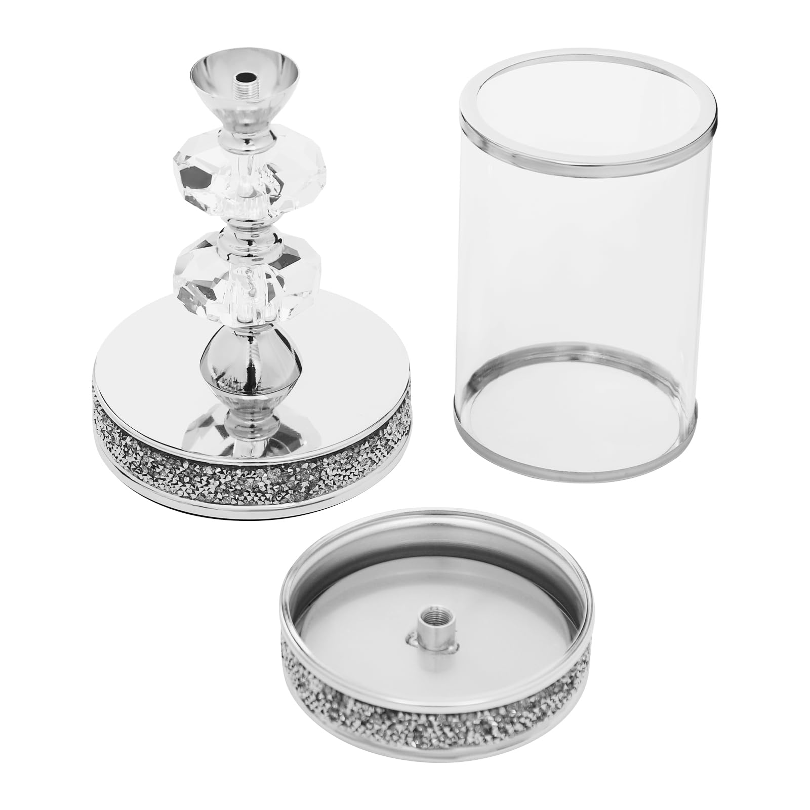 Candle Holder, Crystal Candlesticks Set, Tabletop Pillar Holders for Wedding, Parties, Events, Chirstmas, Home Decor, Table Centerpieces (Silver 02, M)