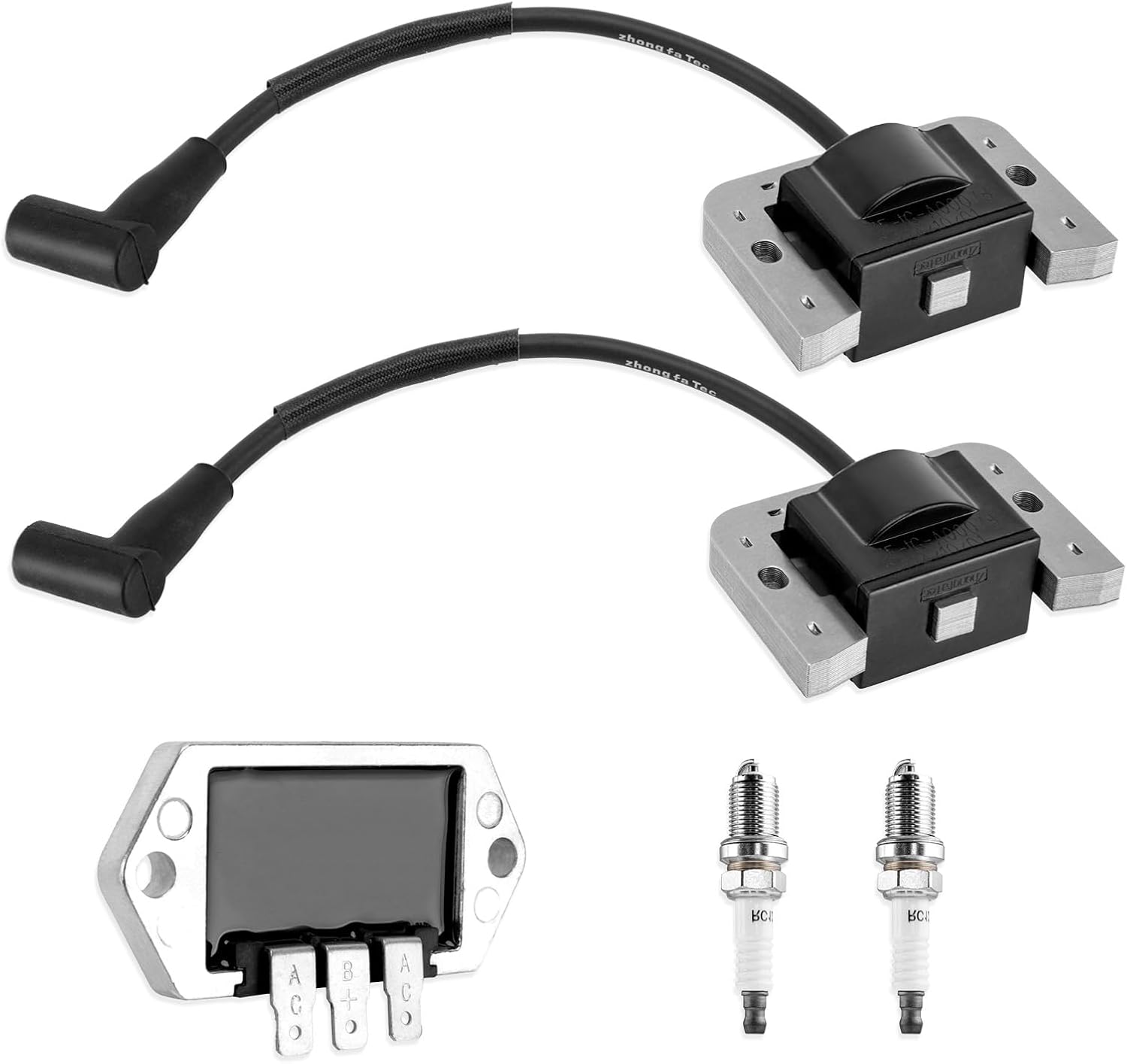 2Pcs 24 584 01-S Ignition Coils Compatible for Koh-ler Engines CH18 CH20 CV20, Voltage Regulator Rectifier Compatible for Koh-ler 8-25 HP Engines Replaces 41 403 09 24 584 45, 2 Spark Plugs