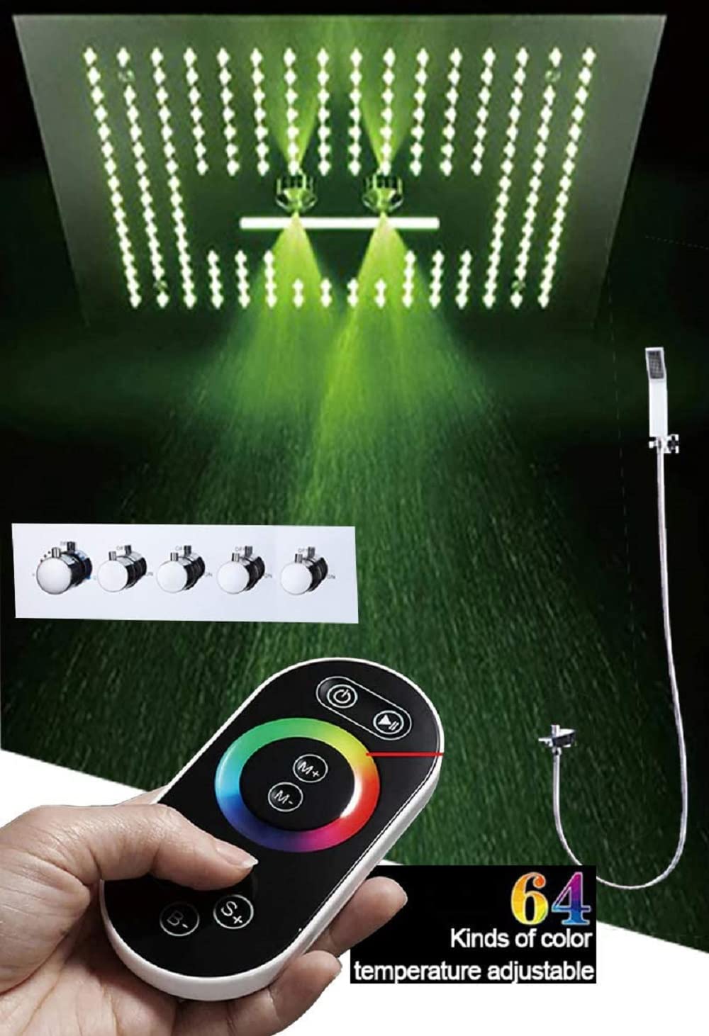 Cascada Luxurious Recessed Large LED Waterfall Rainfall Shower System (HDD510) (Antique Brass)