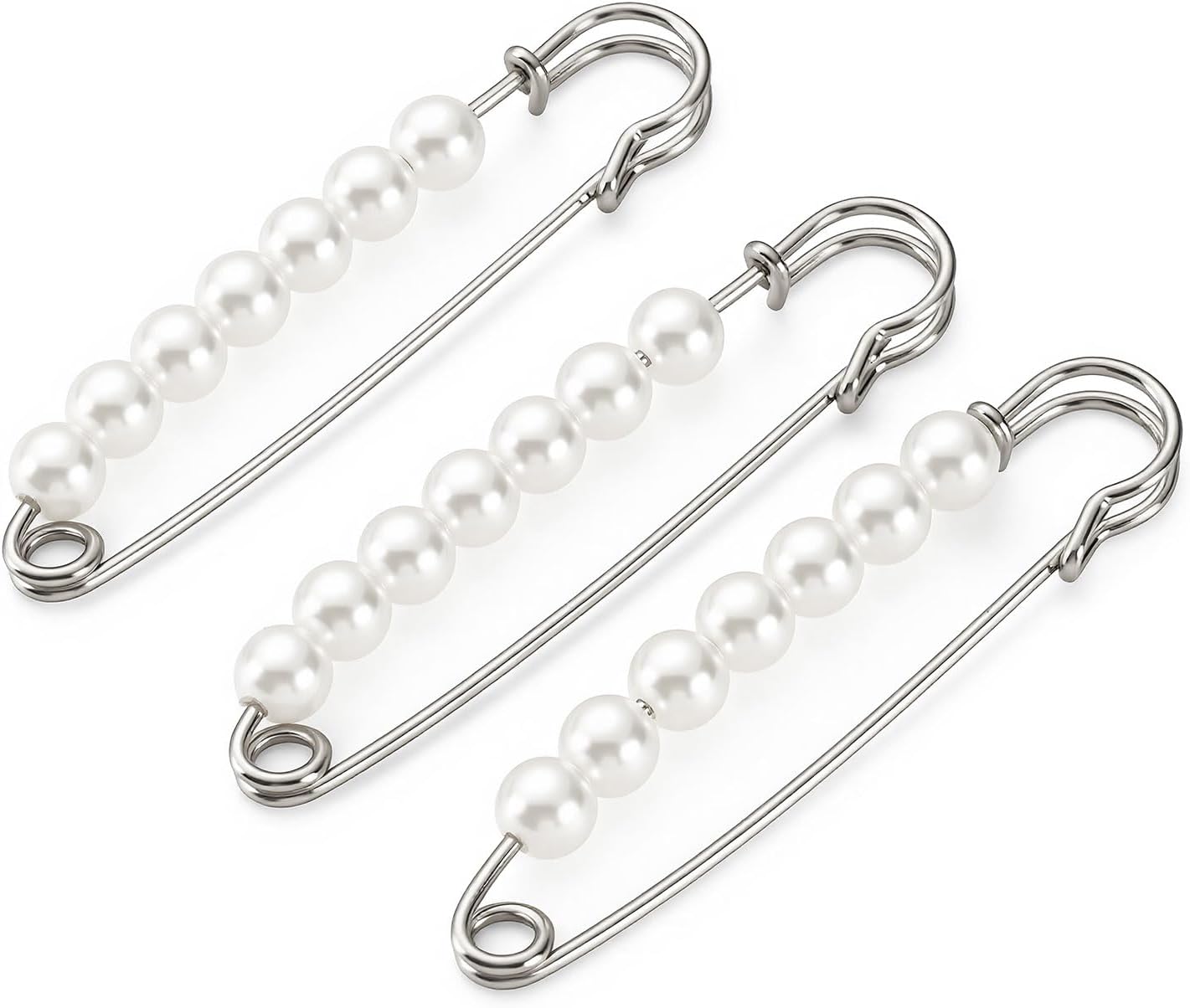 6 Pcs Pearl & Rhinestone Safety Pin Brooches, Decorative Sweater Shawl Pins for Skirts, Scarves, Hijabs, Lapel Hats, Suit Jackets, Clothing Accessories (3 Pearl Pins + 3 Rhinestone Pins)