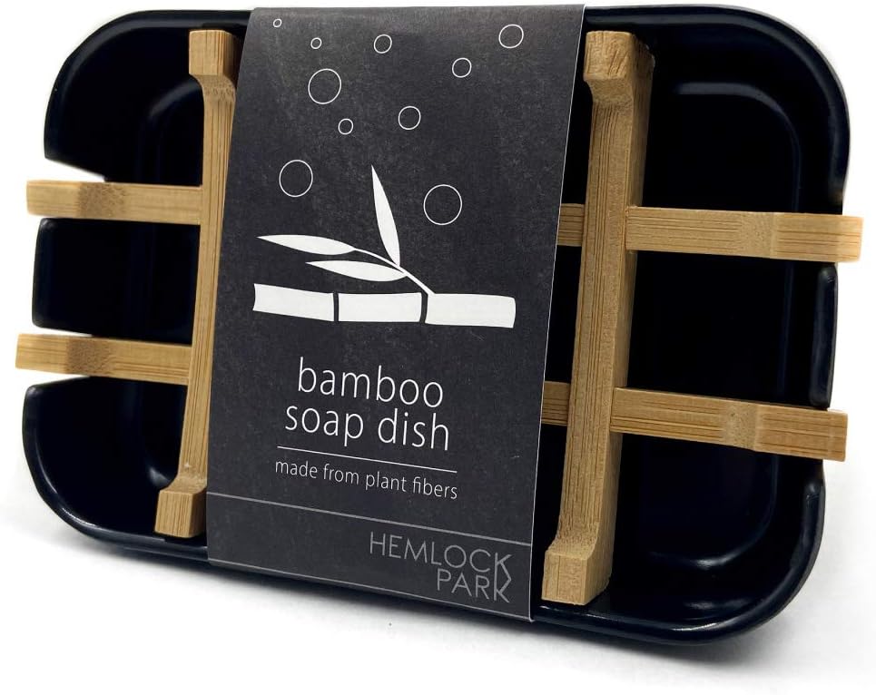 Bamboo Soap Dish | 100% Plant-Based Natural Fiber Soap Deck for Kitchen Bath Shower (One Pack Black)