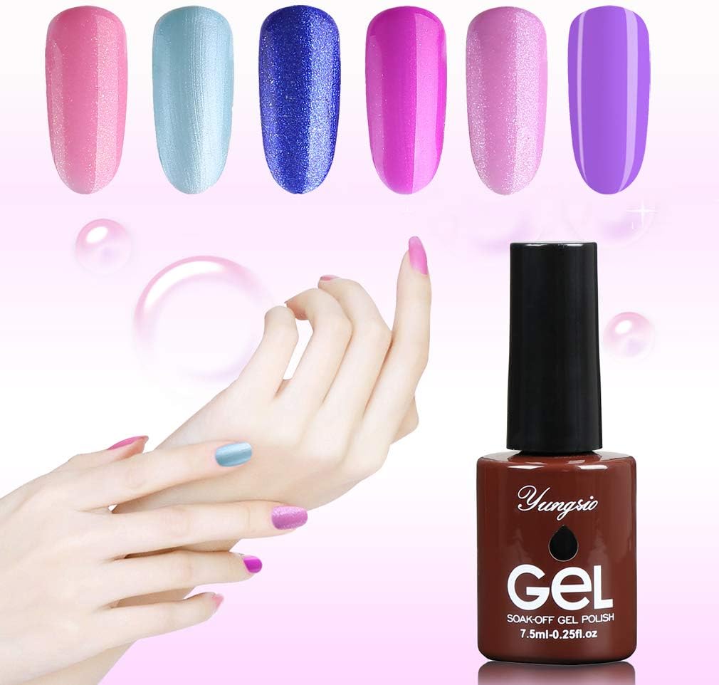 Glitter Gel Nail Polish,YUNGSIO UV LED Gel Polish Art Set,6 Colors Kits